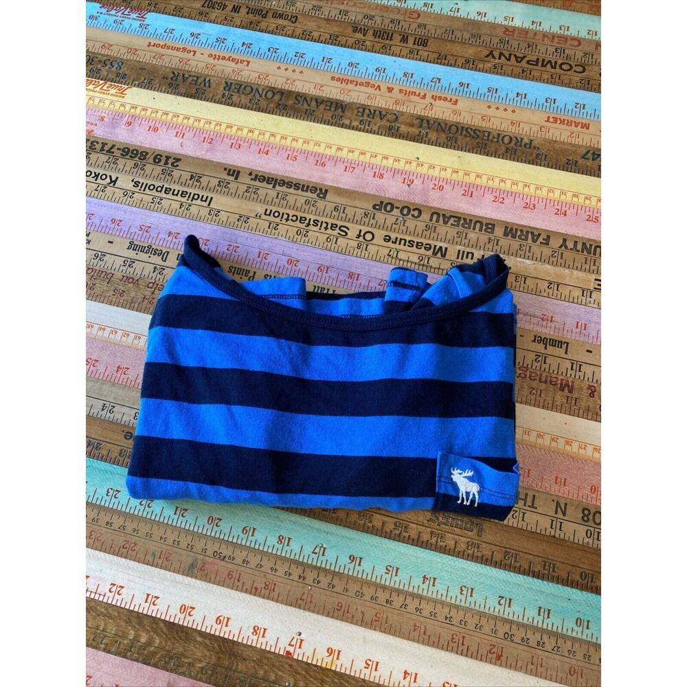 NEW Abercrombie & Fitch L Women’s Y2K Blue Striped Scoop Pocket T-shirt 90s - Picture 12 of 12